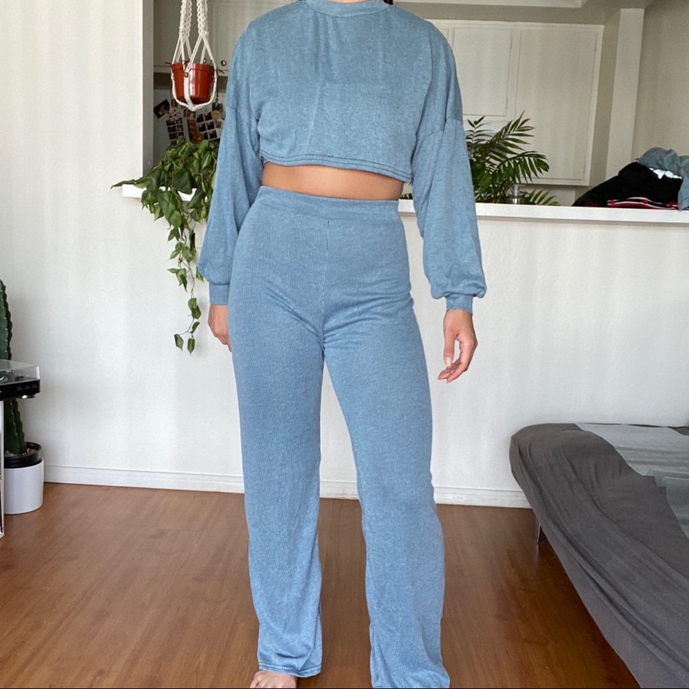Blue Natsy Gal Cropped Lounge Set